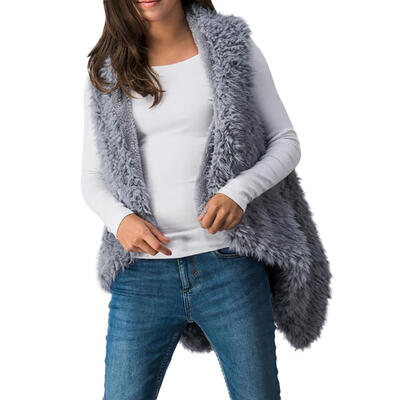 

Leisure Women Fashion Autumn Solid Sleeveless Irregular Cardigan Plush Vest