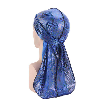 

6 Colors Men Women Silky Durag Turban Hijab Cap Long Tail Bandanas Chemo Caps Head Scarf