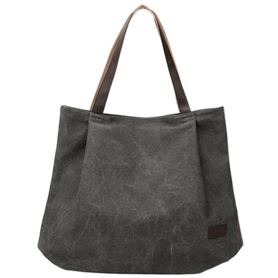 

Women Casual Solid Color Zipper Canvas Shoulder Bag Tote Handbag Shopping Pouch