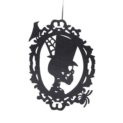 

Halloween Non-Woven Fabric Hanging Wall Decoration Black Round Skull Hanging Door Decor For Halloween Party Bar Decor Supplies