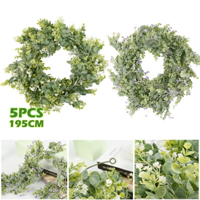 

53Pcs Full Leaves Eucalyptus Wreath with Flowers Artificial Eucalyptus Garland Hanging Rattan