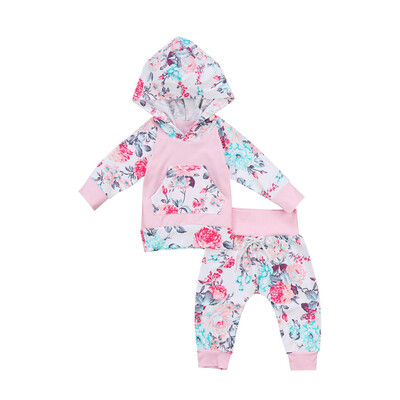 

Newborn Baby Girl Clothes Floral Long Sleeve Hooded Tops Long Pants 2Pcs Outfits Set