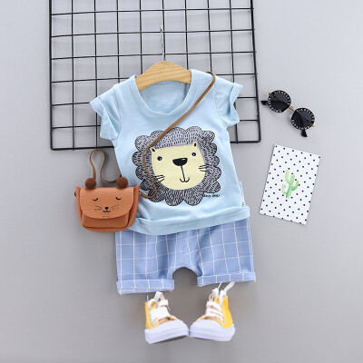 

2PCS Cartoon Boy Clothes Set Animal Pattern T-shirt Striped Shorts Kids Clothes Set Casual Boy Clothes