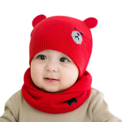 

Kids Winter Hats Fashion Ears Girls Boys Children Warm Caps Scarf Set Baby Bonnet Enfant Knitted Cute Hat for Girl Boy