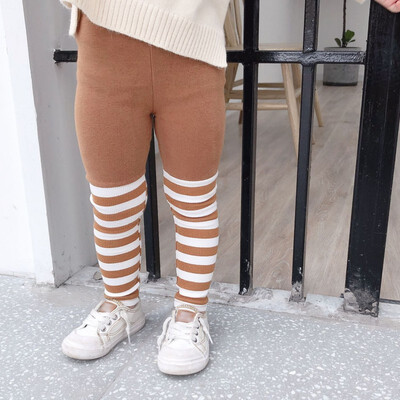 

Children Toddler Girls Autumn Winter Children Cotton Clothing Thickening Stripes Print Warm Trousers Leggings Girls Socks