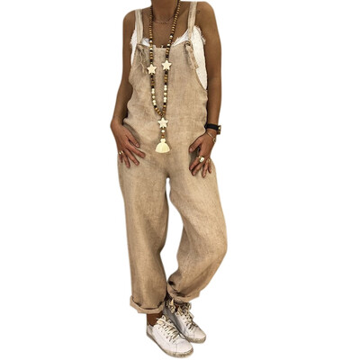 

Rompers Women Jumpsuits Cotton Linen Female Overalls Dungarees Casual Harem Pants Loose Long Playsuit Jumpsuit
