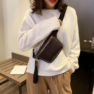 

Women Bag Crocodile PU Leather Crossbody Zipper Chest Bag Waist Bag Small Handbag