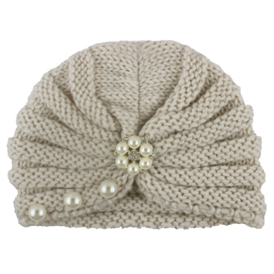 

Autumn Soft Cute Newborn Baby Pearl Design Girls Caps Infant Knitted Hat Turban Elastic Cap New