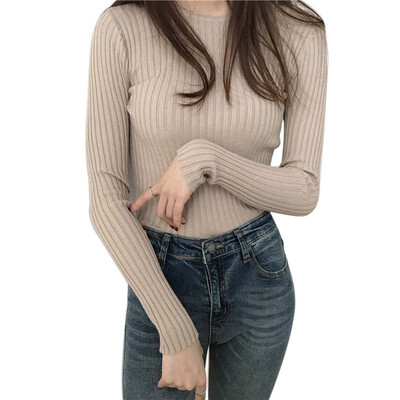

Women Sweater Knit o-neck Pullovers Autumn Basic Female Sweaters Pullover Slim Fit Simple Solid Color Korean style Fashion top