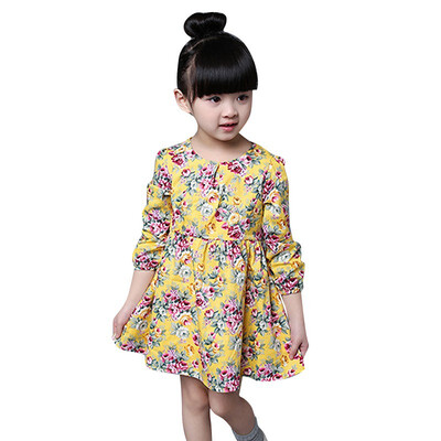 

Princess Girl Dress kids Long Sleeve Flower Printed Tutu Dress Children Clothing