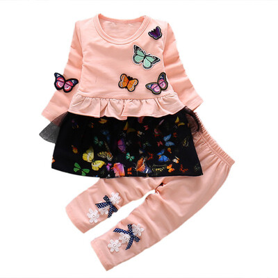 

2019 Brand New Newborn Infant 2Pcs Toddler Kids Girls Long Sleeve Sweatshirts Blouse with Lace Design Elastic Waist Trousers