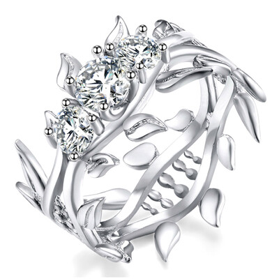 

New Fashion Flower Cubic Zirconia Ring Silver Statement Diamond Wedding Ring for Women Ladies Bride