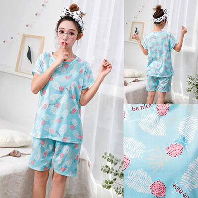 

8 Patterns Pajama Sets Women Cute Cartoon Print 2 Pieces Set Crop Top Shorts Elastic Waist Loose pyjamas Spring Summer