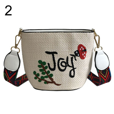 

Women Letter Cactus Leaf Embroidery Straw Woven Beach Shoulder Crossbody Bag