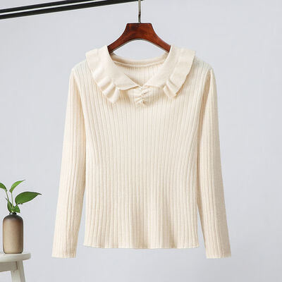 

Korean Style Solid Color Pearl Decoration Sweater Fashion Sweet Long-sleeved Womens Knit Pullover