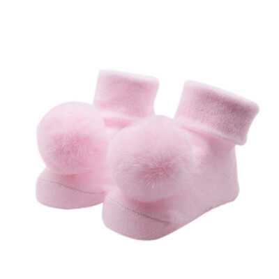 

0-18M Little Baby Girl Princess Cute Hairball Solid Socks Cotton Newborn Floor Socks