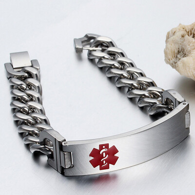 

Unisex Men Women Titanium Steel Diabetes Medical Alert Id Bracelets Bangles Link Chain Charm Bracelets