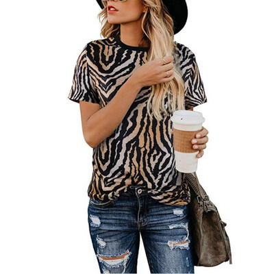 

Hot Fashion Leopard Womens T-shirt Large Size O-neck Short-sleeved Loose T-shirt Top Dropshipping
