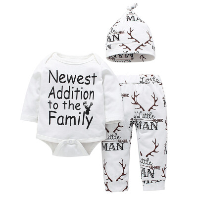 

3Pcs Infant Baby Boys Clothes Set Deer Letter Pattern long sleeve Romepr pants Hat 3pcs suit newborn baby boy clothing set Xmas