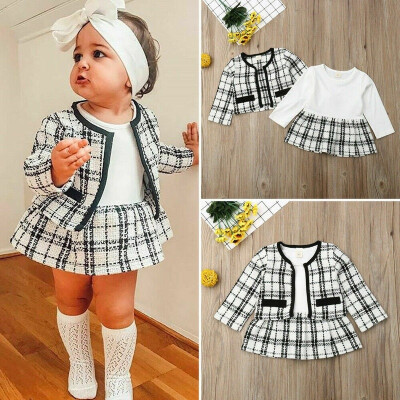 

2020 New Spring Baby Girl Clothes Plaid Coat Top Tutu Skirt Dress Clothes Set