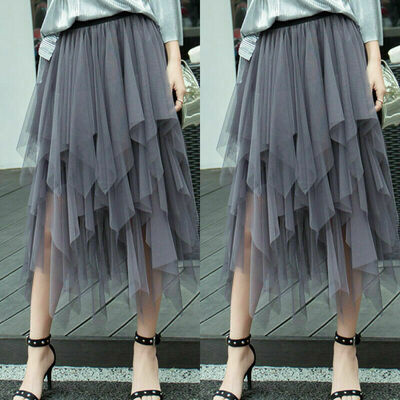 

Women Solid Tutu Tulle Skirt Elastic Waist Mesh Net Long Paragraph Skirt Dress