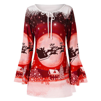 

Tailored Fashion Women Plus Size Merry Christmas Blouse Flare Sleeve Print T-shirt Tops
