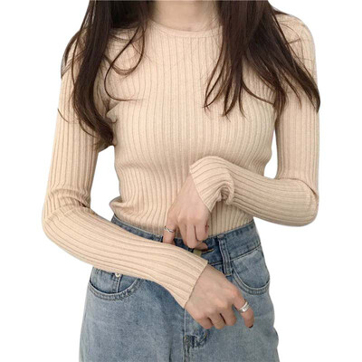 

Women Sweater Knit o-neck Pullovers Autumn Basic Female Sweaters Pullover Slim Fit Simple Solid Color Korean style Fashion top