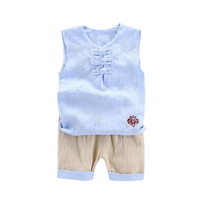 

Summer Children Chinese Style Clothes Baby Boys Casual Sleeveless Floral Print Vest TopsShorts 2pcs Costume Set