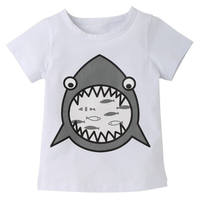 

Summer Short Sleeve Boy Girl Casual T-shirt Shark Cartoon Pattern Unisex Tops Outfits