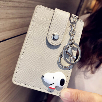 

3 Card Slots Girl Women Cartoon Dog Id Card Holder Card Bag Student Card Holder Key Chain Cute Bank Card Set