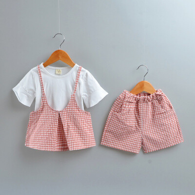 

new childrens clothing baby girls clothes T-shirt topvestshorts three-piece suit