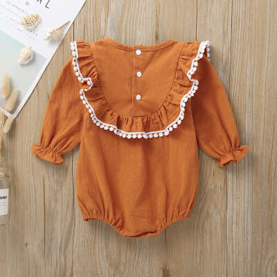 

Long Sleeve Infant Baby Ruffle Design Clothes Newborn Solid Print Rompers Kids Girls Bodysuit Jumpsuit Clothing 3-24M