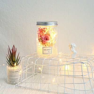 

〖Follure〗Dried Flowers Bouquet Star Lights Wishing Bottle Wedding Home Decor Best Gifts