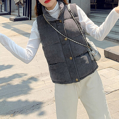 

Tailored Women Fashion Solid Stand Collar Buttons Sleeveless Zipper Short Coats Jackets