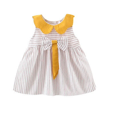 

1-5T Summer Casual Baby Girls Stripe Pattern Sleeveless Dress Kids Toddler Pageant Cotton Sundress