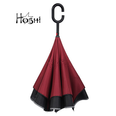 

Double hand open reverse umbrella free-standing umbrella long handle large sunshade reflective strip side safety umbrella
