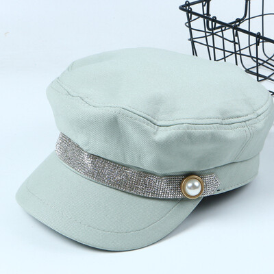 

South Korean women spring&summer retro British drill newsboy painter hat Korean bud pearl beret pumpkin octagonal hat