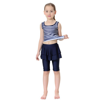 

6-12T 2PCS 2018 Summer Newly Baby Girls Casual Split Swimsuit Kids Children Striped Sleeveless Clothes Set