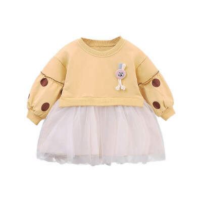 

3M-4T Spring Autumn Casual Fashion Baby Girl Long Sleeve Printing Mesh Princess Dress Kids Clothing