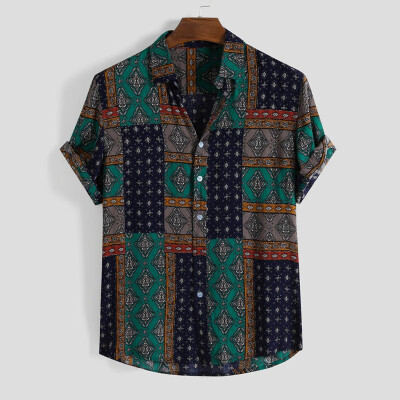 

Toponeto Mens Ethnic Style Summer Short Sleeve Loose Buttons Casual Shirt Blouse Tops