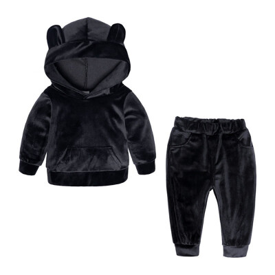 

2Pcs Spring Baby Boy Girl Clothes Set New Year velvet Long Sleeve Solid HoodiesPants Sport Baby Clothing Set