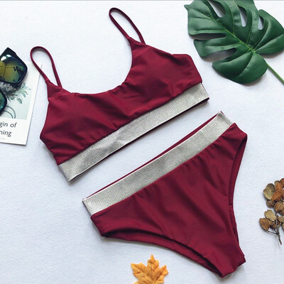 

2019 Sexy Bikini Women Simple Section Hanging Neck Split Swimwear Thin Belt Bikinis Push Up Bra-style Swimsuit
