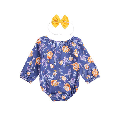 

Cute Floral Romper 2pcs Baby Girls Clothes Jumpsuit Long Sleeve RomperHeadband 0-24M Age Toddler Newborn Outfits Set