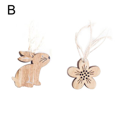 

8PcsSet Easter Rabbit Egg Chicken Flower Hanging Pendant Wood Tag Home Decor