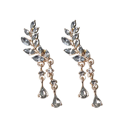 

1 Pair Chic Leaf Ear Cuffs Fringed Crystal Drop Earrings