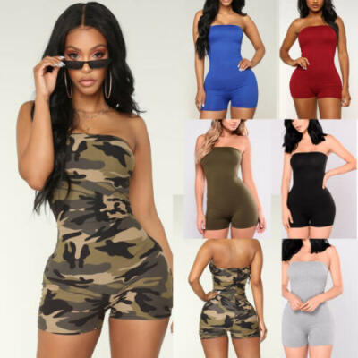 

UK Women Sleeveless Romper Jumpsuit Bodycon Bodysuit Slim Fit Short Pants