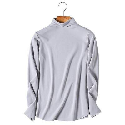 

Fashion Women Warm Heating Tops T-shirt Fleeces Mock Turtleneck Long Sleeves Solid Stretch Elegant Shirts Pullovers Casual Tops