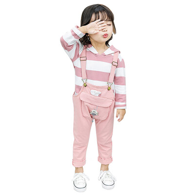 

Girls Clothing Sets Autumn Striped Print Hoodie Blouse Top Trousers Strap Pants 2 PCS Long Sleeve Children Set Girl Clothes Suit