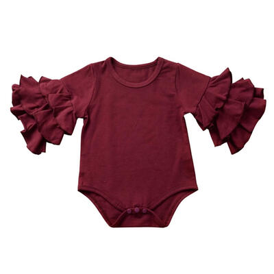 

Autumn Infant Baby Boy Girl Bodysuit Flare Sleeve Design Solid Printed Kids Bodysuit Jumpsuit