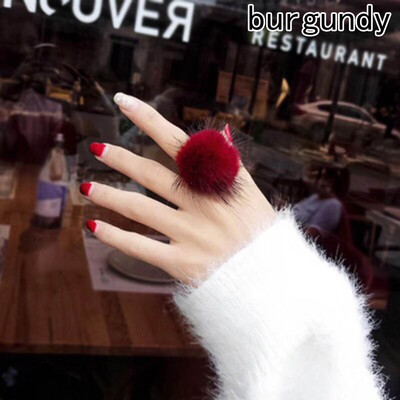 

2019 New Cute Plush Ball Hair Ball Open Ring Autumn&Winter Models Ball Ring Female